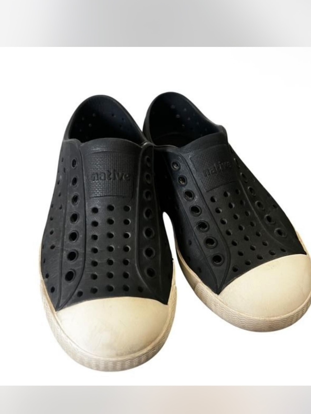 Native Jefferson Slip-On Shoes in Black with White Toe